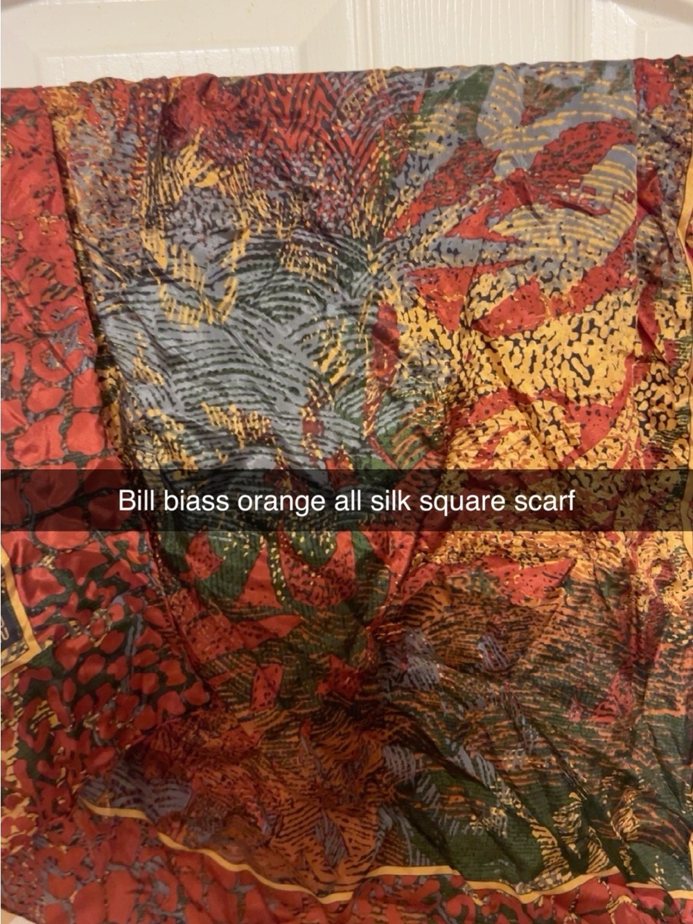 bill blass Orange and Green Botanical Silk Square Scarf